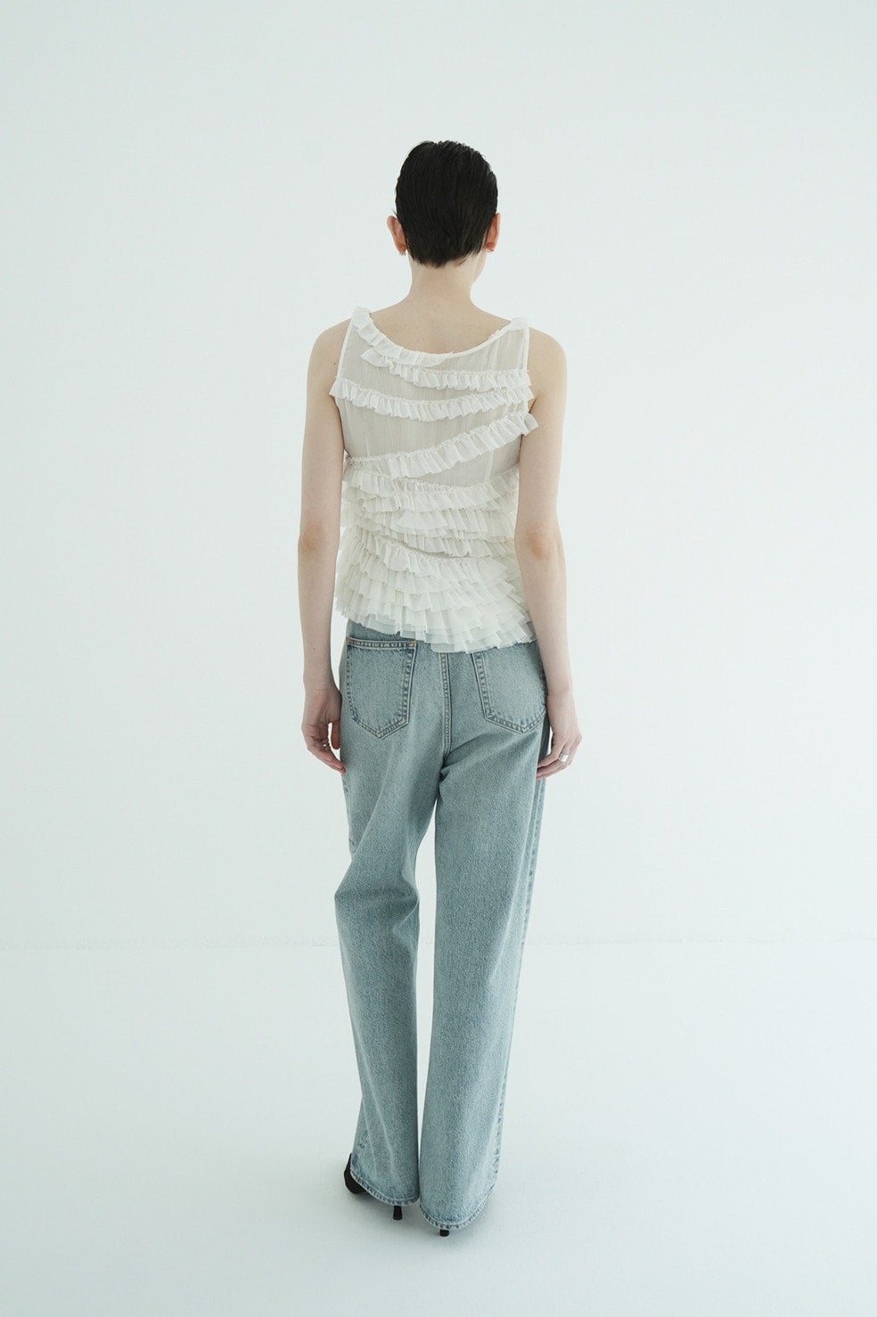 RANDOM FRILL SHEER N/S TOPS