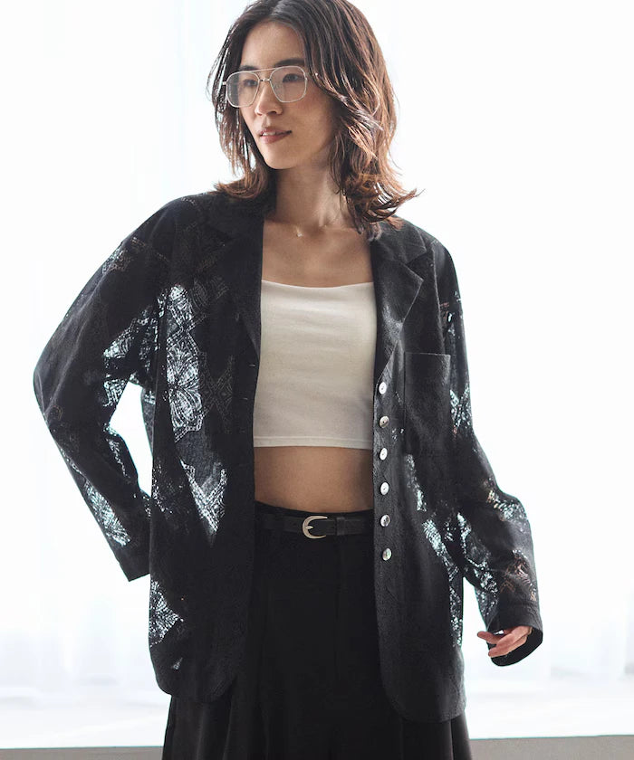 [February 12 12:00 Release] Panel Lace Shirt Jacket / Compatible with Setup