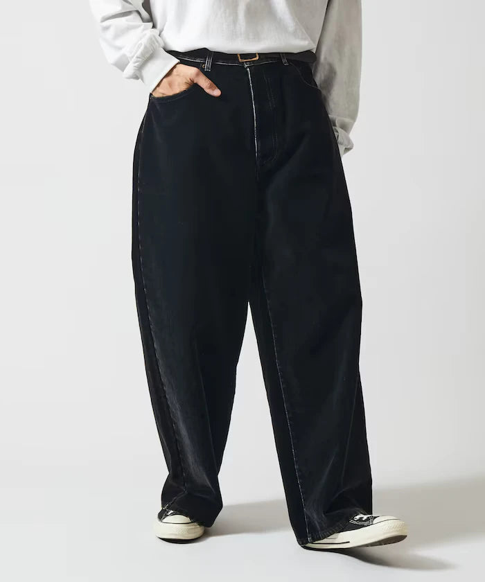 Flocked Denim Contrast Wide Straight Pants