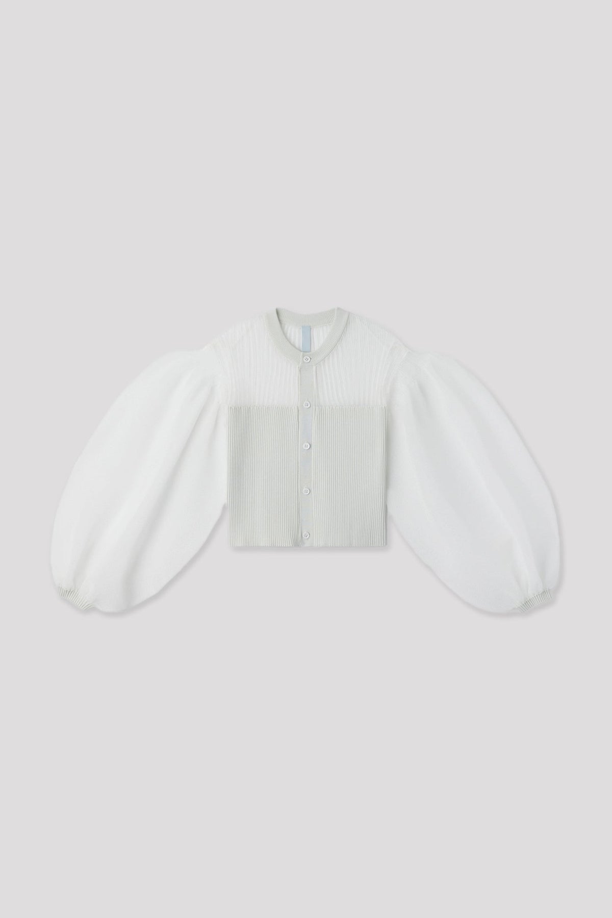 FLUTED LUCENT GLITTER PUFF SLEEVE CROPPED CARDIGAN