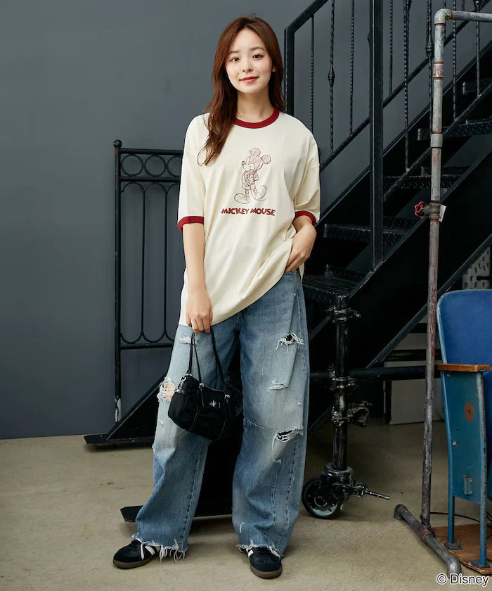 <Functional Material>Mickey Mouse/Sketch Ringer T-Shirt Limited Edition