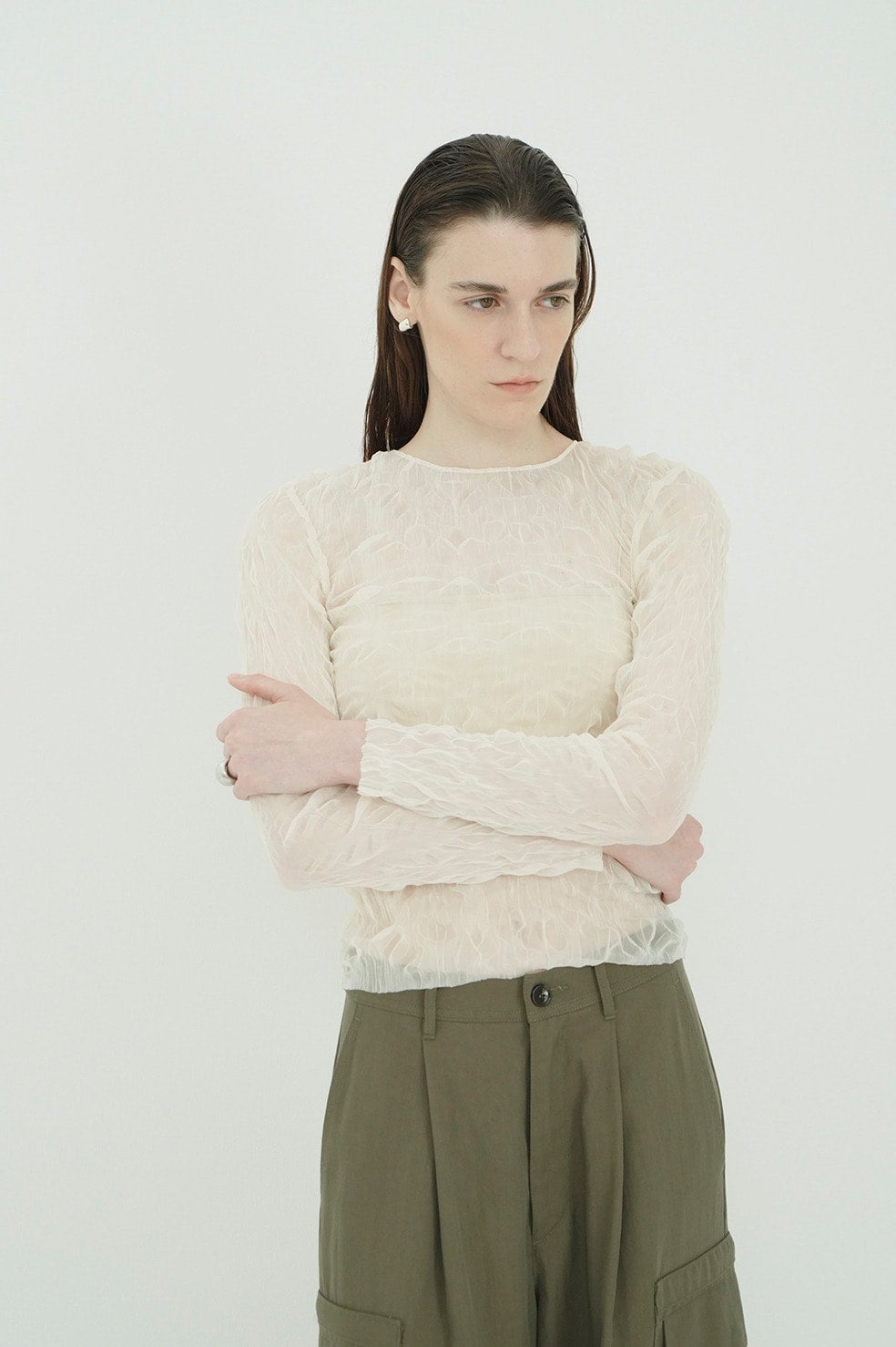 CRINKLED PLEAT SHEER TULLE TOPS