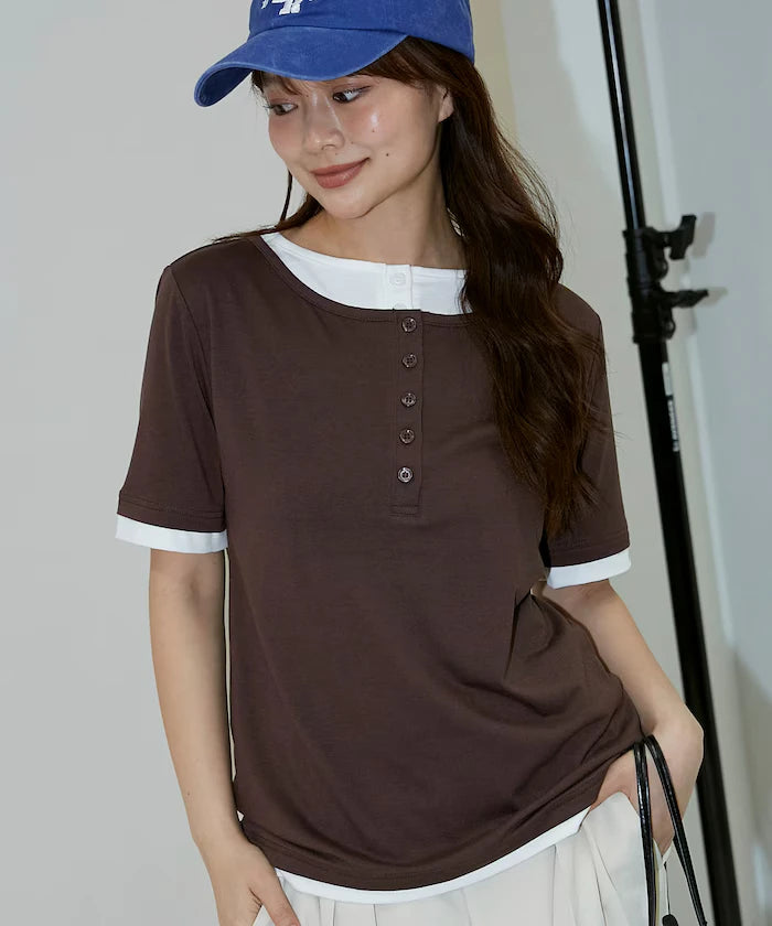 Layered Color Scheme Henley Neck T-Shirt Limited Edition