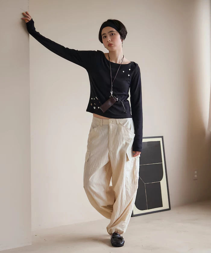 Many Button Cotton Modal Long Sleeve T-Shirt