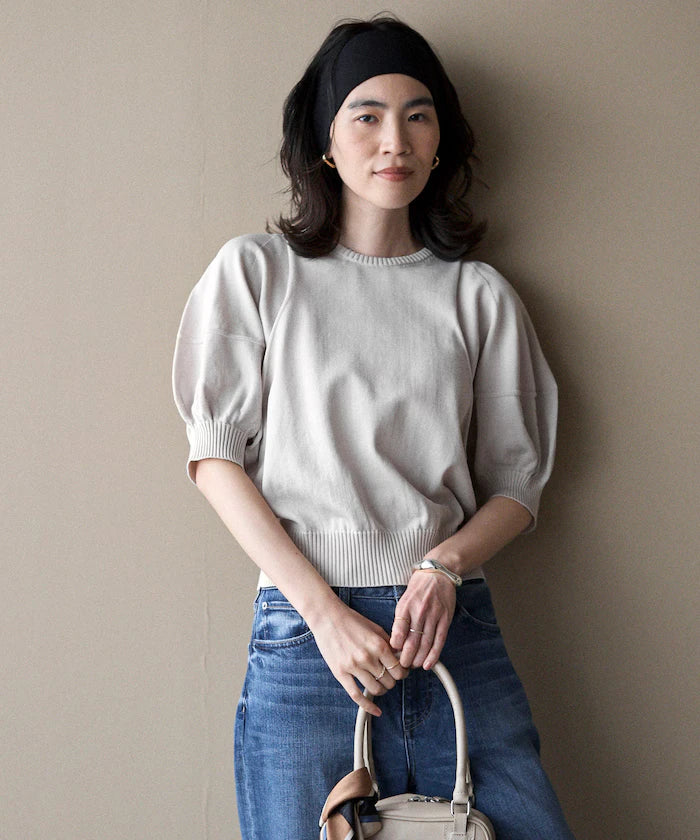 Japan Made Whole Garment Puff Sleeve Top