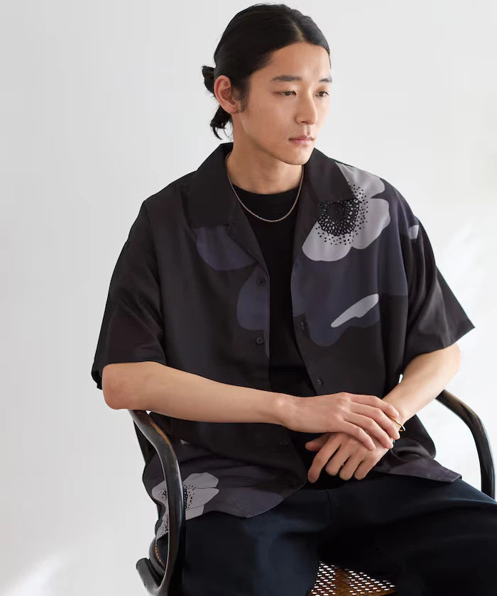 Open Collar Big Pattern Short Sleeve Shirt / Big Silhouette