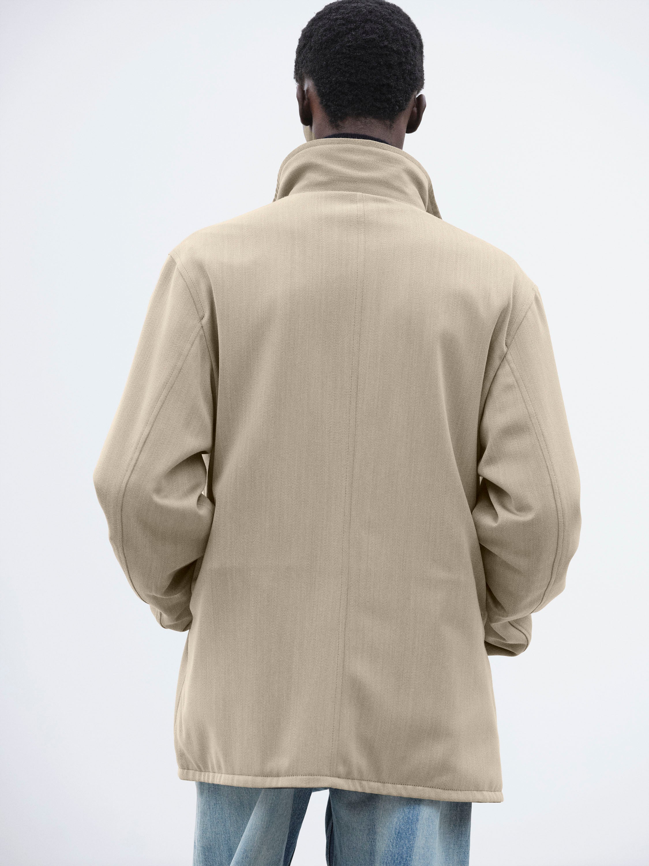 REVERSIBLE WOOL TWISTED TWILL / SHEEP LEATHER HALF COAT