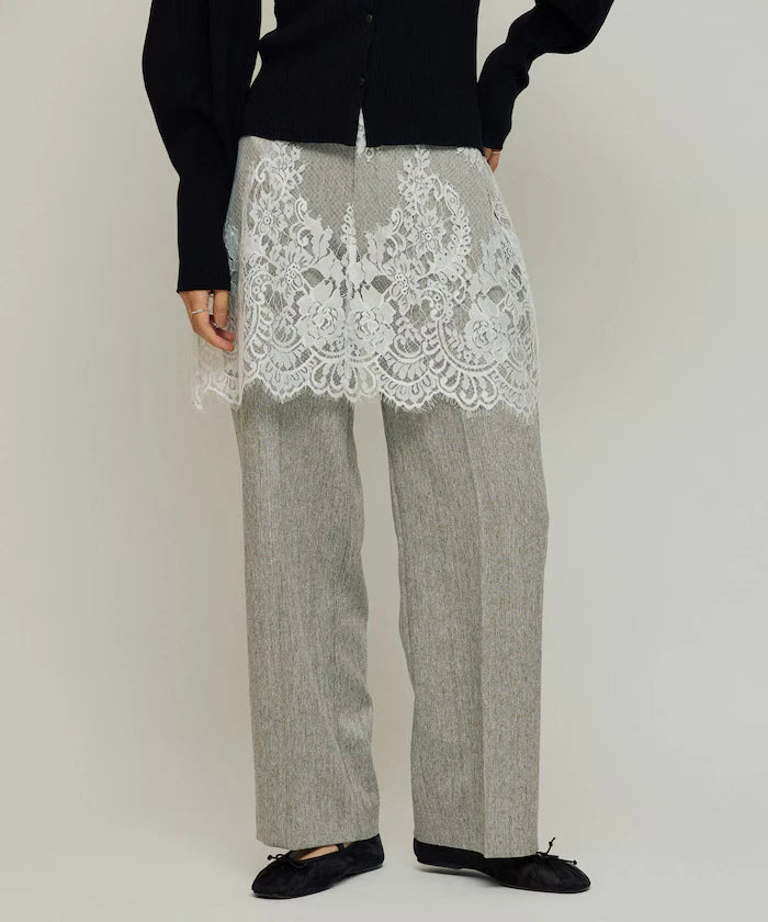 Lace Layered Slacks / Center Press Wide Slacks