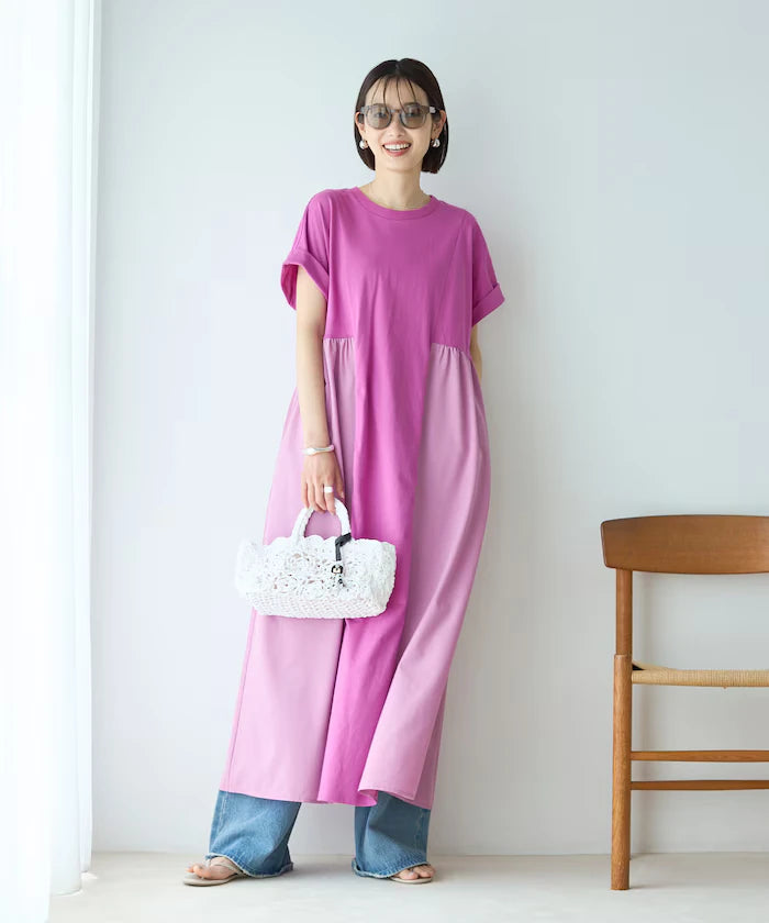 Organic Cotton Mixed Material Docking Gather Dress