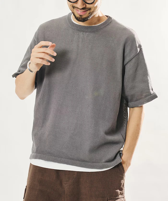 Sheer Knit & Cotton T-Shirt Layered Set