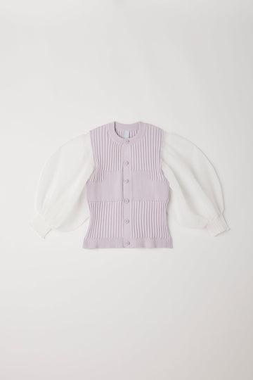 FLUTED LUCENT PUFF SLEEVE CARDIGAN