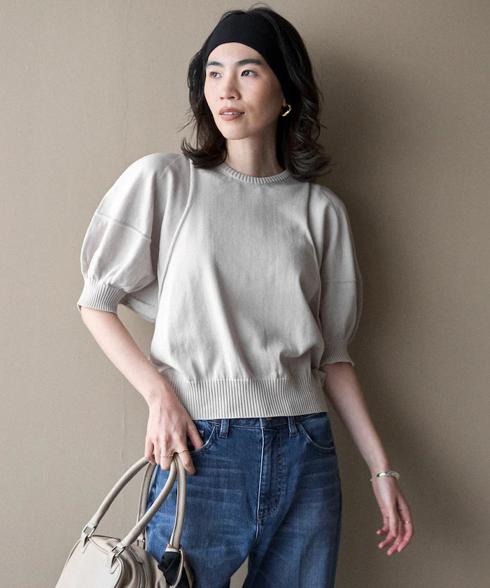 Japan Made Whole Garment Puff Sleeve Top