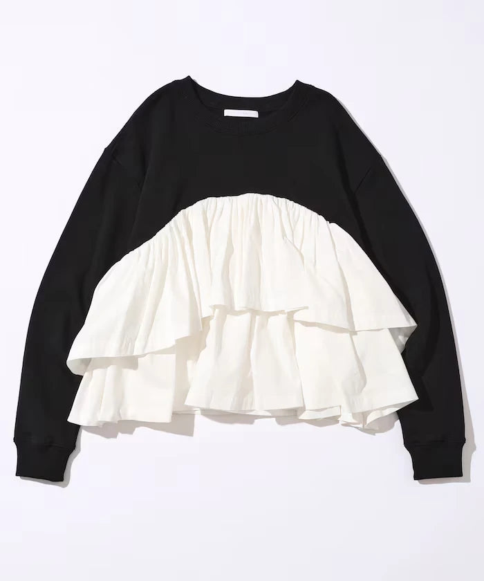 Organic Cotton Docking Frill Sweat / Relaxed Fit / Backed Sweat
