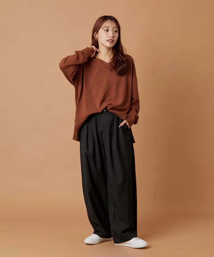 Wide Silhouette Barrel Leg Slacks Pants