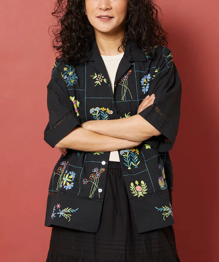Patchwork Flower Embroidery Shirt