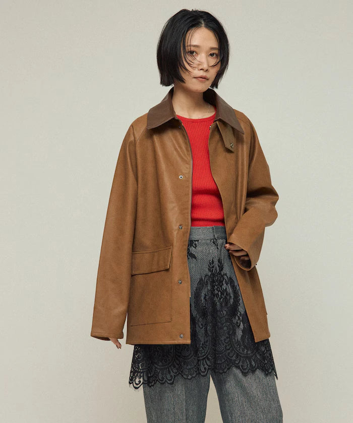 Oversized leatherette blouson / Mixed material switching