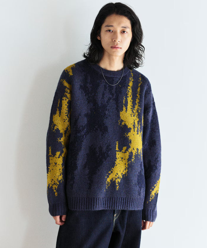 All-over Pattern Double Jacquard Knit Crew Neck Pullover / Relaxed Fit