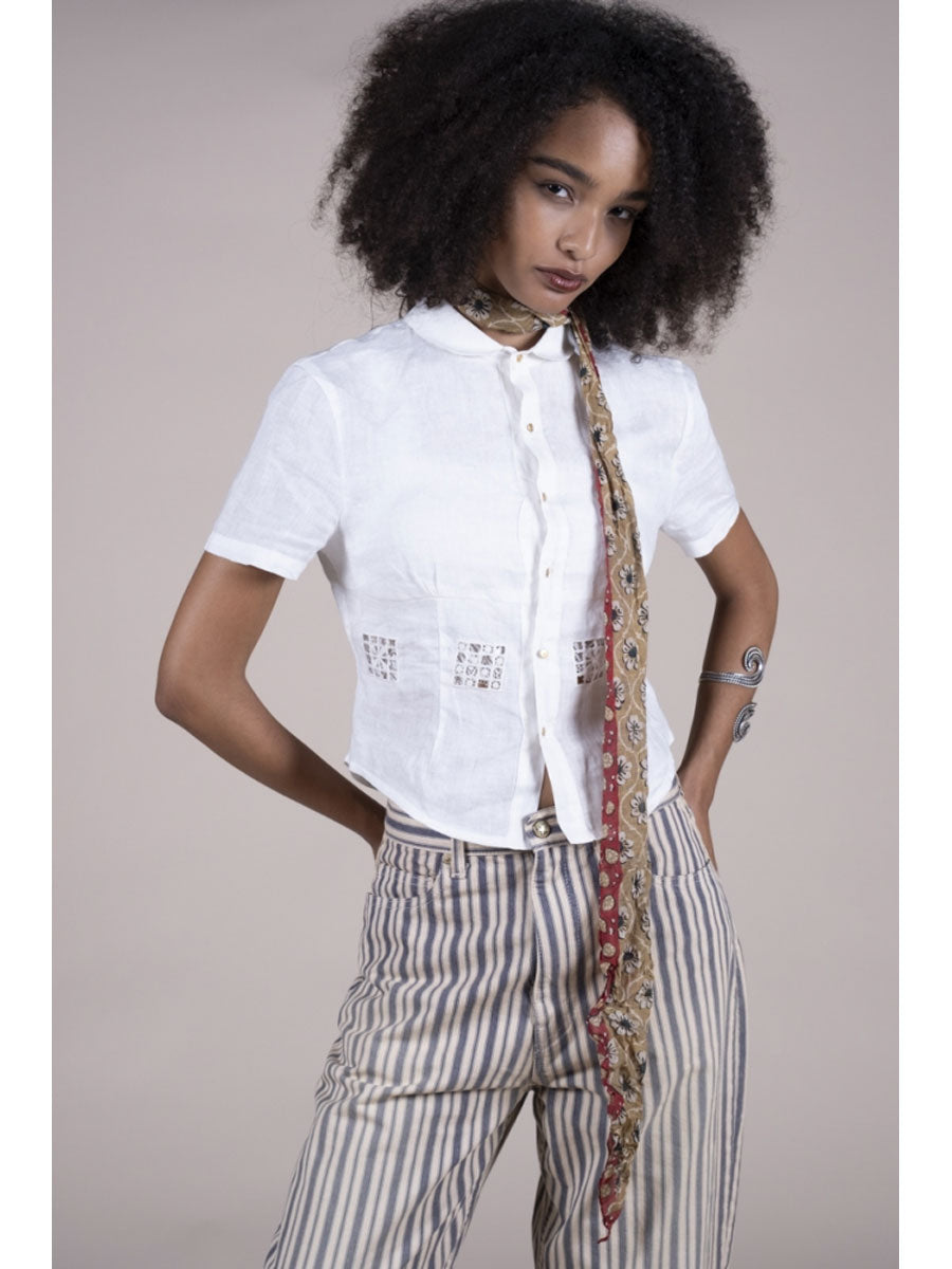 Linen Dronwork Acapella Blouse