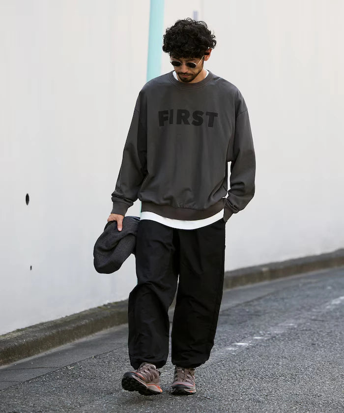 Wide Straight Nylon Track Pants / Tapered Silhouette Easy Nylon Pants