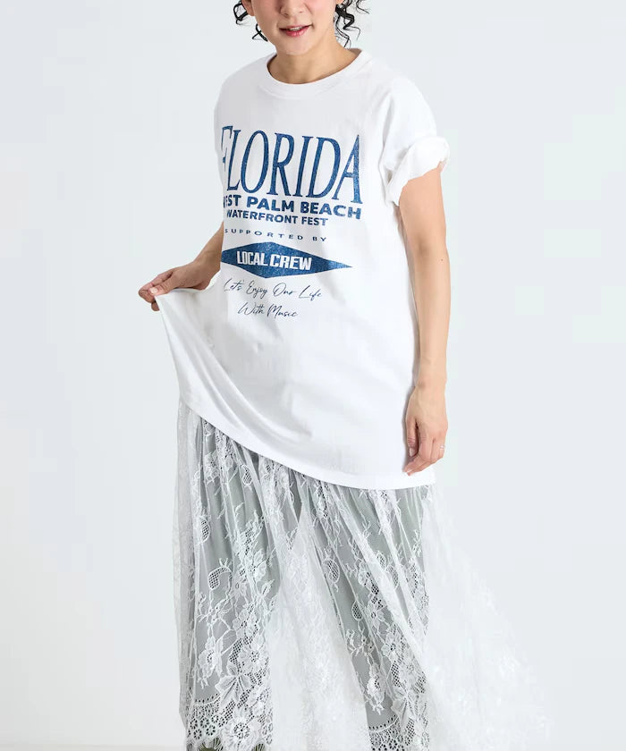 T-shirt lace docking one-piece