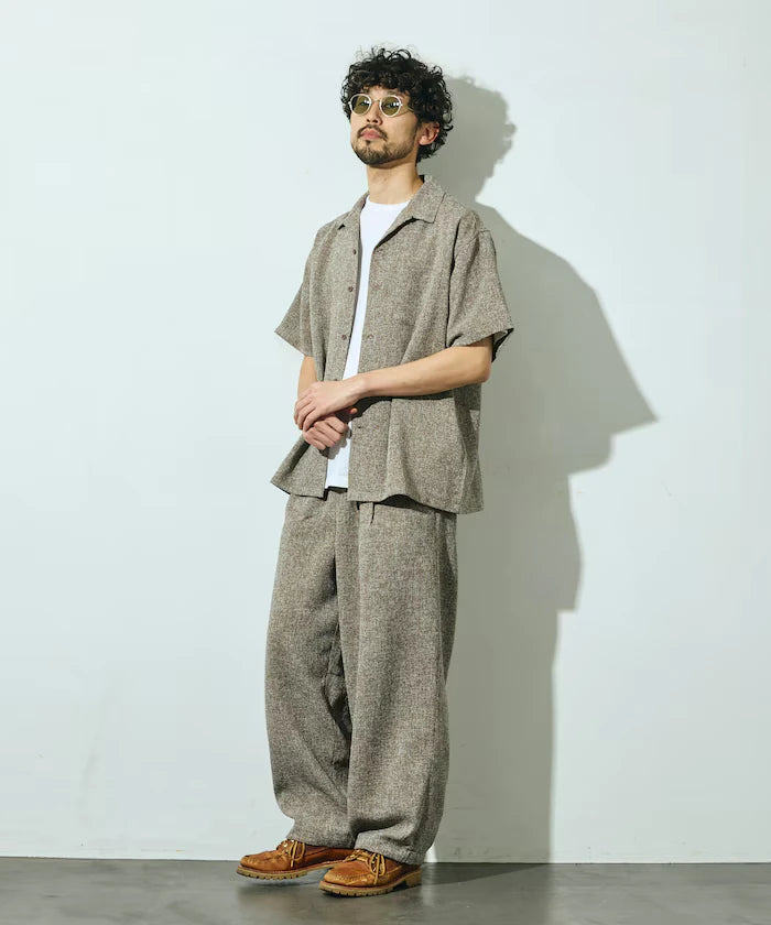 Dry Touch Summer Tweed Short Sleeve Open Collar Shirt