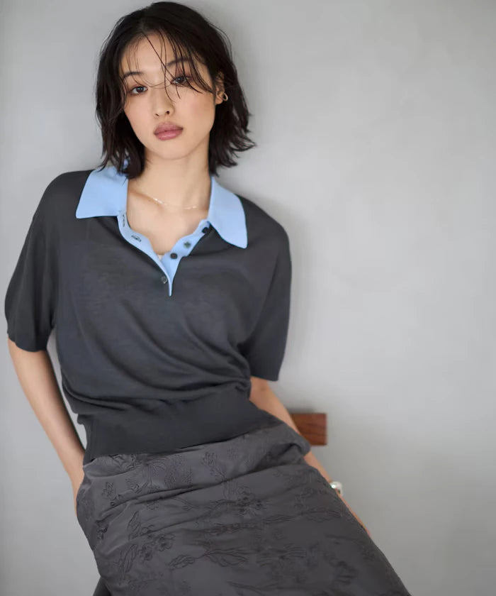 Relaxed Fit Color Design Polo Knit / Bicolor / Multi Stripe