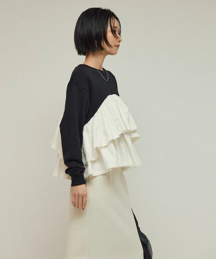 Organic Cotton Docking Frill Sweat / Relaxed Fit / Backed Sweat