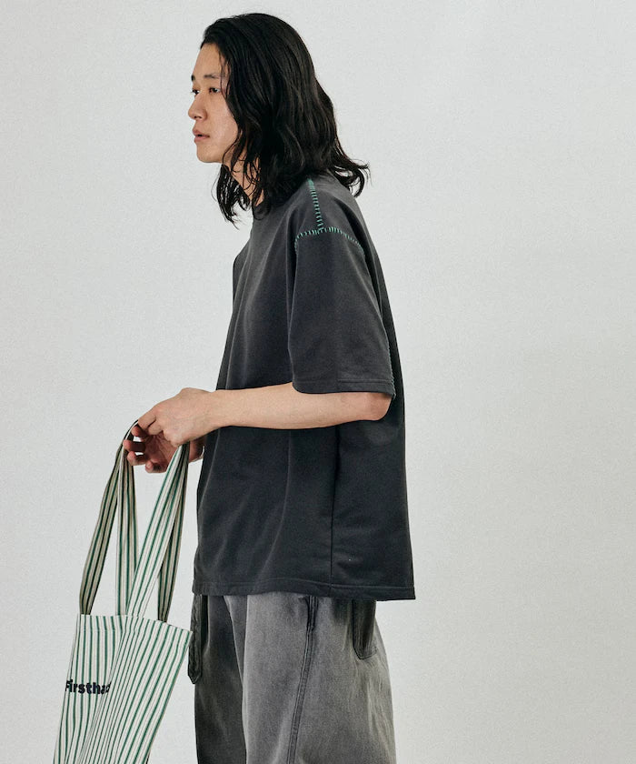 Box Silhouette Contrast Ladder Stitch Crew Neck T-Shirt