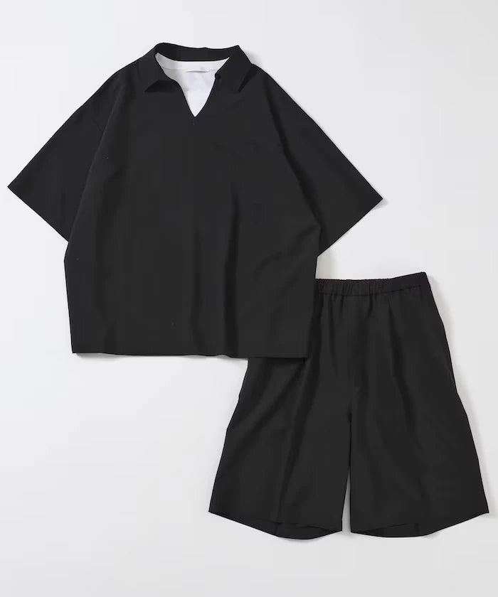 Functional Fabric Pullover Short Sleeve Shirt Set 3-piece Set / Washable / UV Cut / Quick Dry / Cool Touch