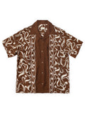 Silk rayon okra pattern short-sleeve open-collar shirt