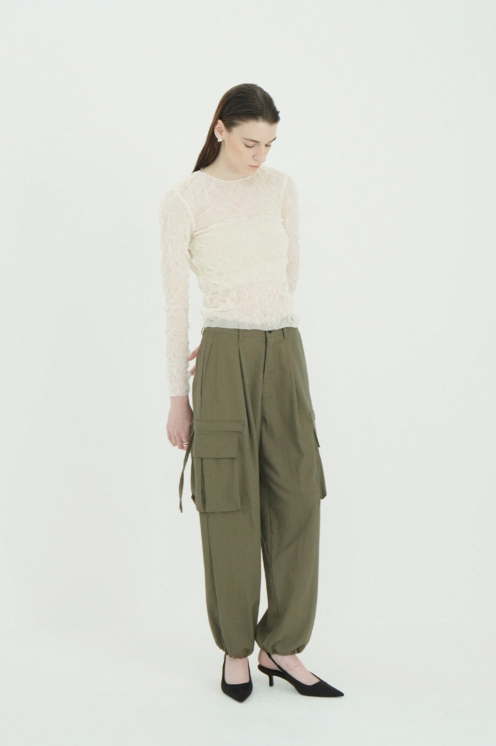 CRINKLED PLEAT SHEER TULLE TOPS
