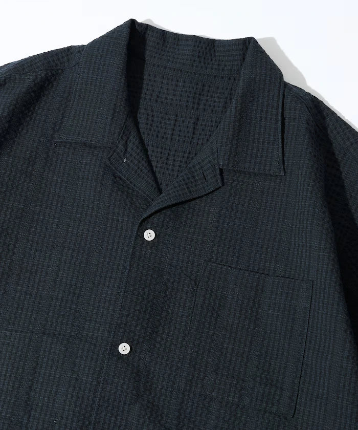 Seersucker Spindle Open Collar Short Sleeve Shirt