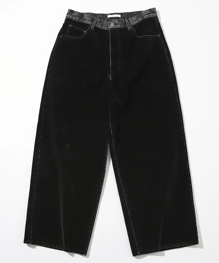 Flocked Denim Contrast Wide Straight Pants