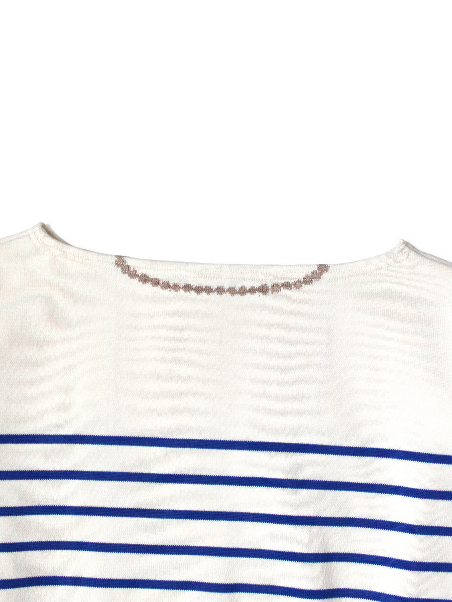 12G Panel Border Knit Boat Neck Sweater(...