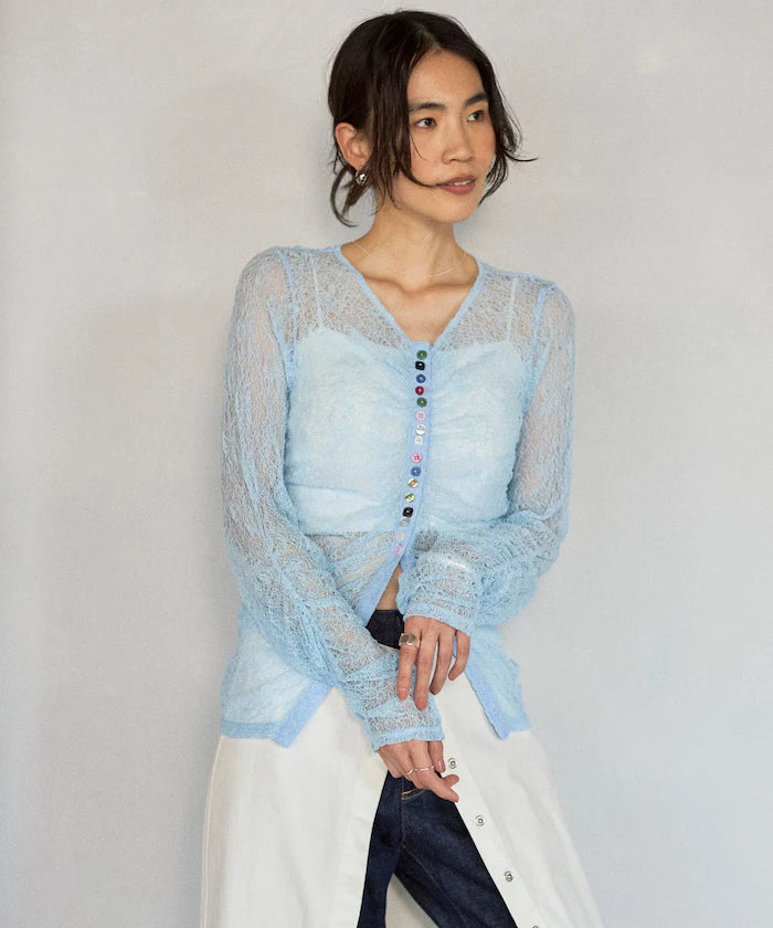 Many Button Lace Shirring Cardigan