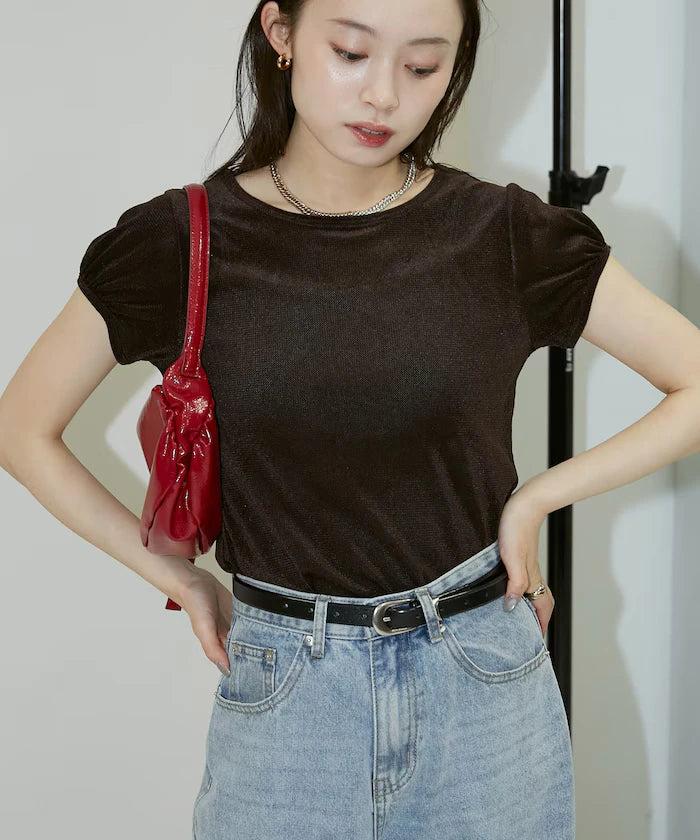 Puff Sleeve Sheer Flocky T-Shirt Limited Edition