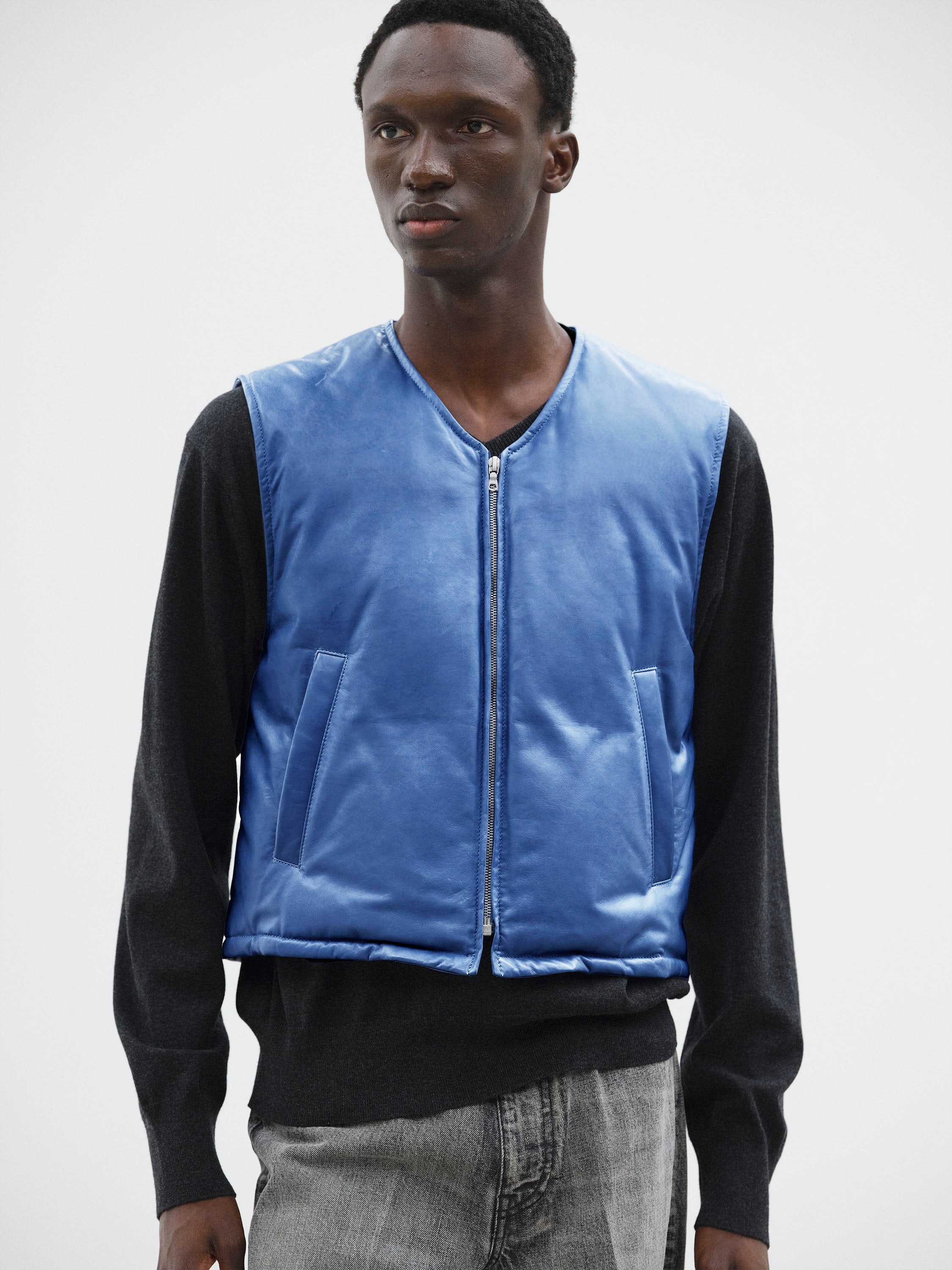 FINE CALF LEATHER DOWN VEST