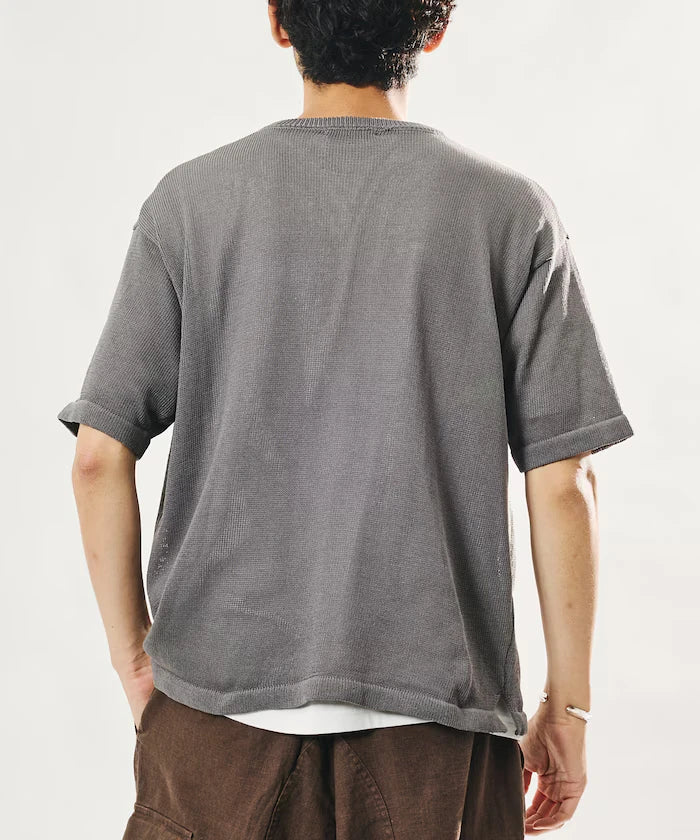 Sheer Knit & Cotton T-Shirt Layered Set