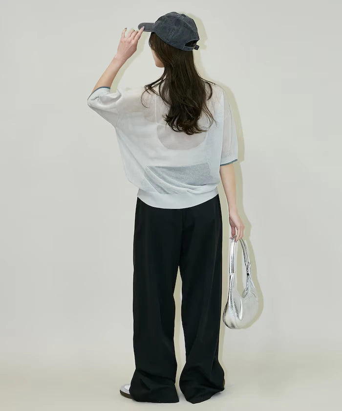 Washable linen color block henley neck knit top limited release