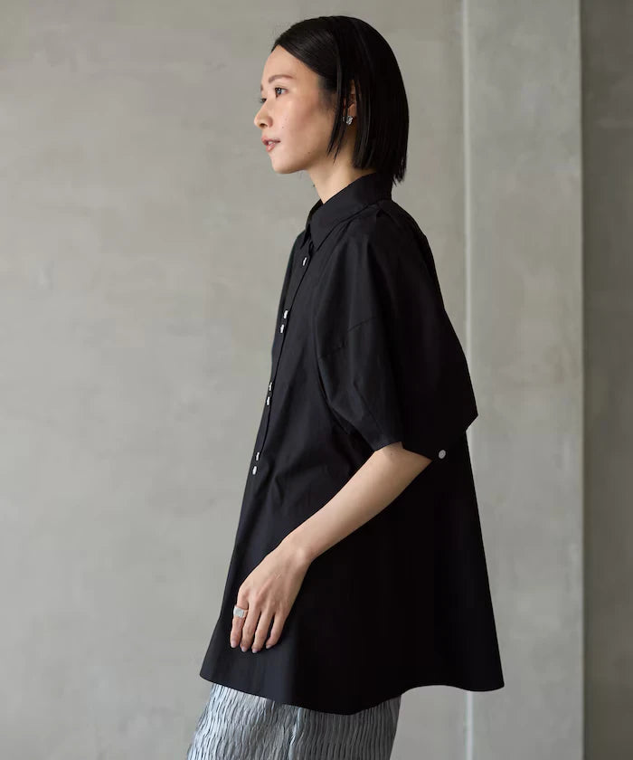 Switching Design Balloon Sleeve Shirt / 5-Minute Sleeve Blouse