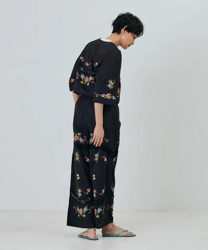 India Flower Cross Embroidery Lace Pants