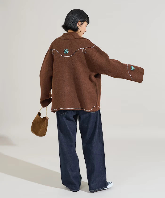 Western-Style Beaded Knit Cardigan