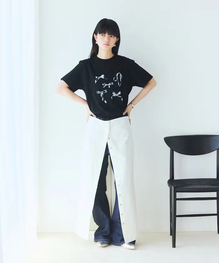 Comfortable Ribbon Print Crew Neck T-shirt