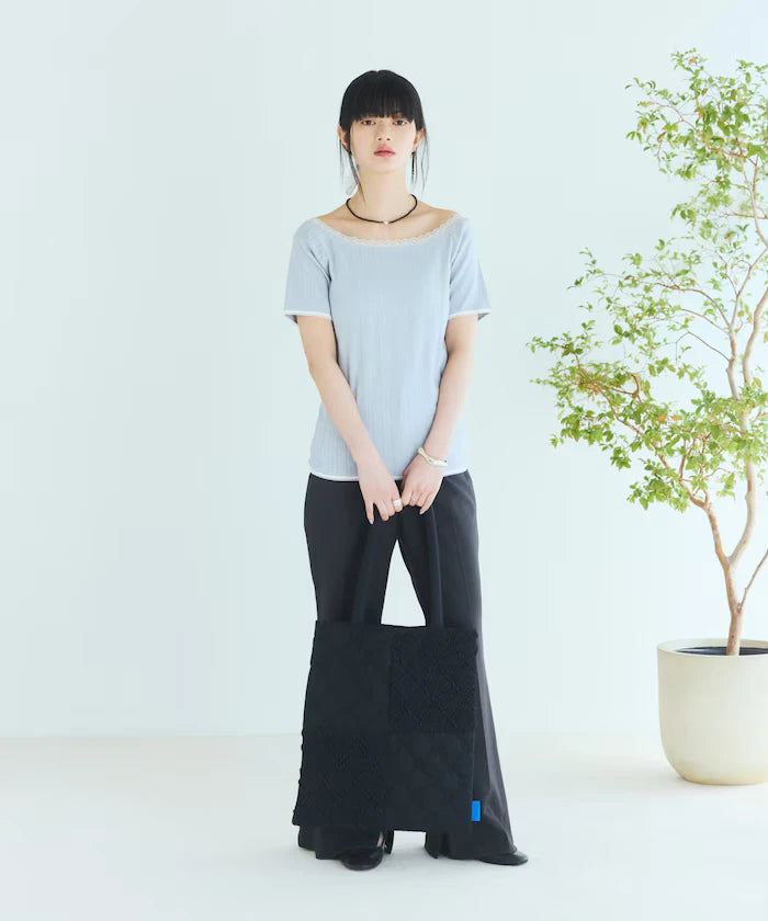 Boat Neck Pullover Knit Lace T-Shirt