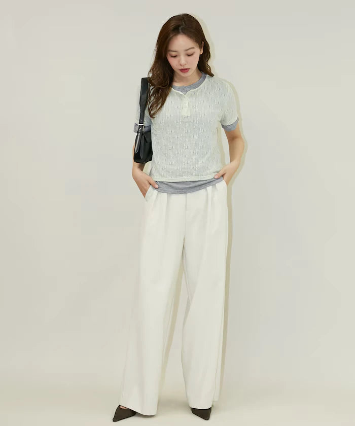 <Set Item> Cut x Jacquard Henry Neck T-Shirt Limited Edition