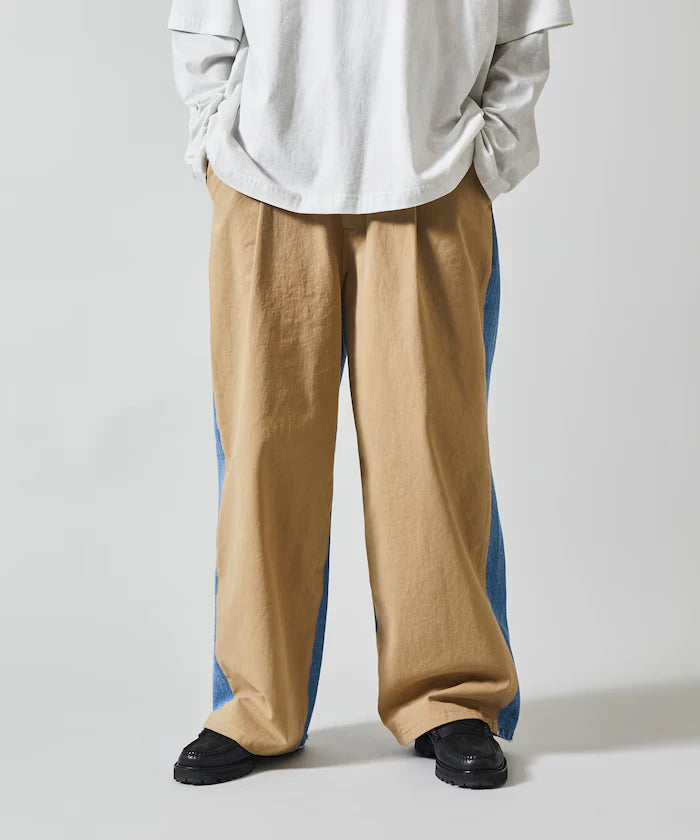 Chino Denim Docking Pants / Wide Straight Pants