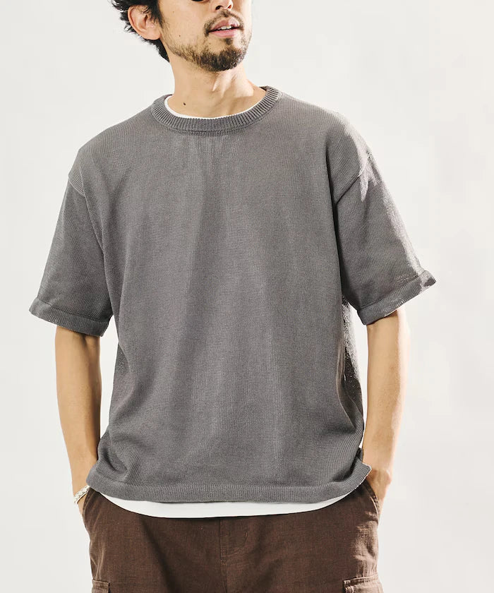 Sheer Knit & Cotton T-Shirt Layered Set