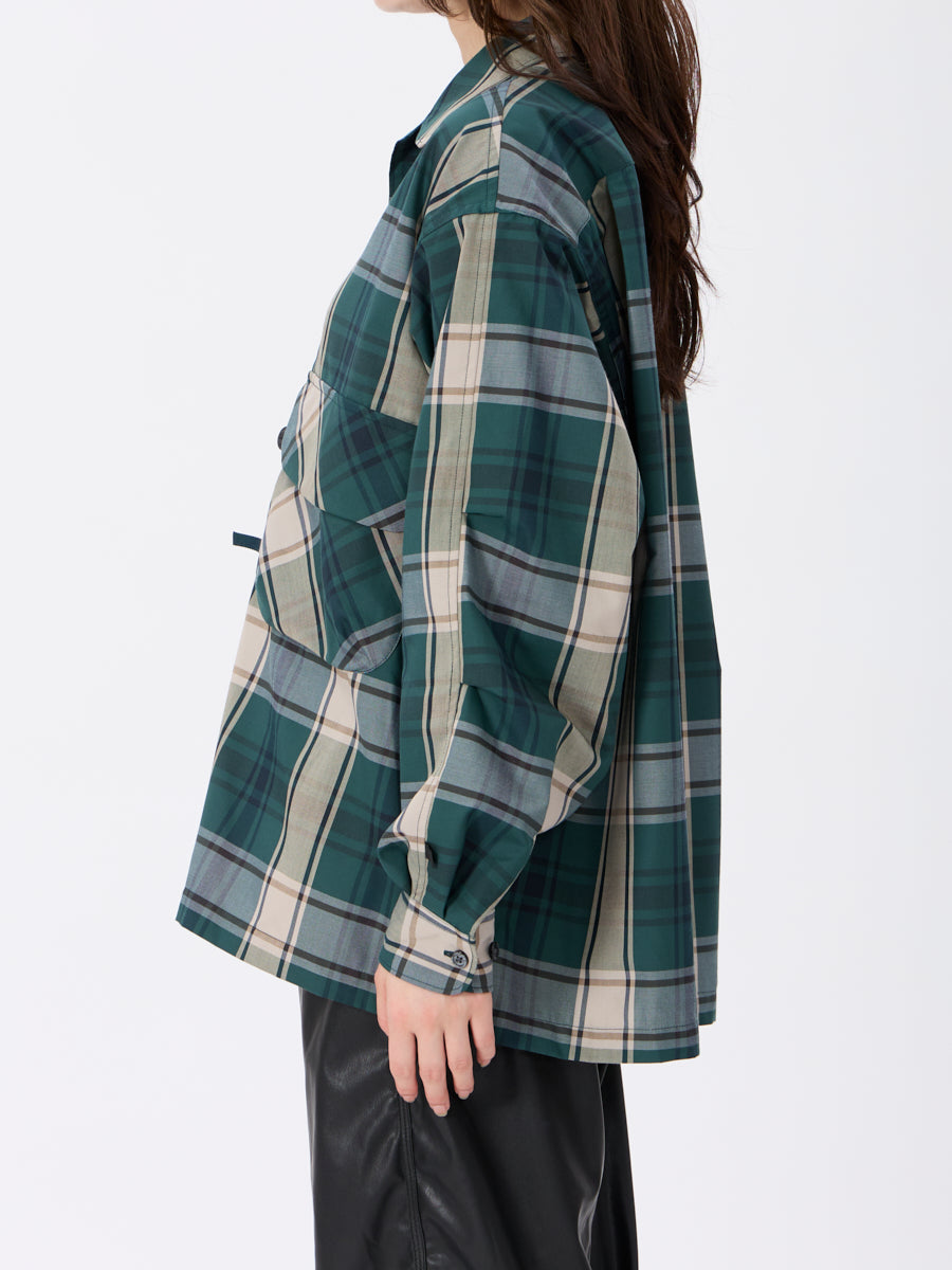 W's TECH SPORTS OPEN COLLAR SHIRT L/S BIG TARTAN