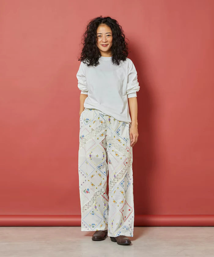 Flower Handkerchief Embroidered Pants