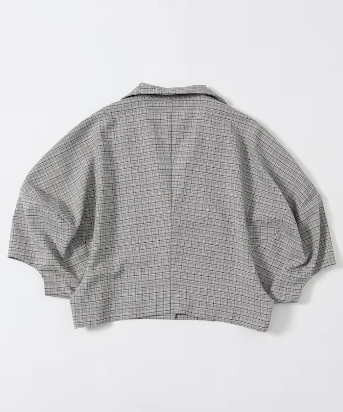 Collar Check Balloon Sleeve Shirt / Compatible with Setup